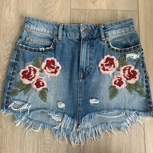 Free People Embroidered Denim Skirt